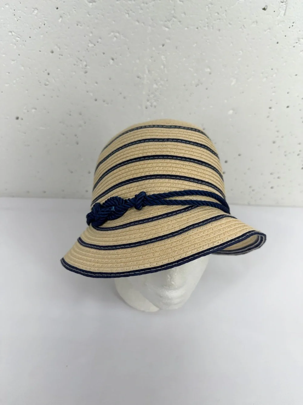 August Navy Blue Straw Cloche Bucket Hat